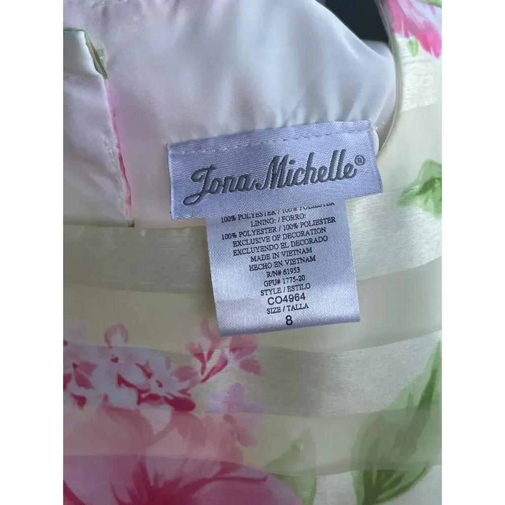 JONA MICHELLE YELLOW PINK FLORAL ORGANZA SPECIAL OCCASION GIRL’S DRESS - SIZE 8T